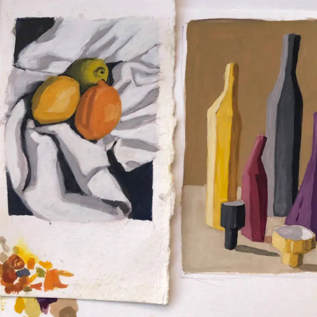 objets en trois tons colorés production d'élève