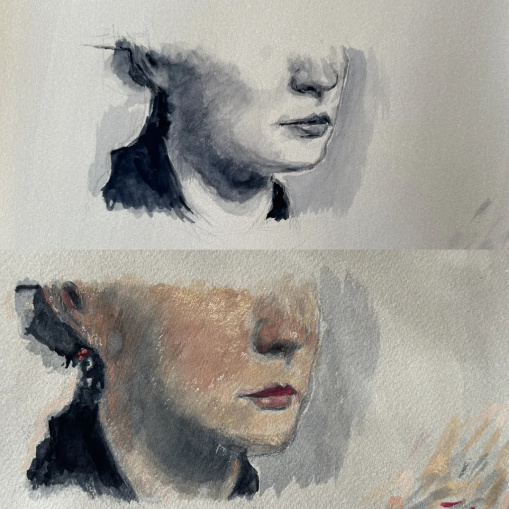 Grisaille et glacis - réalisation d'élève