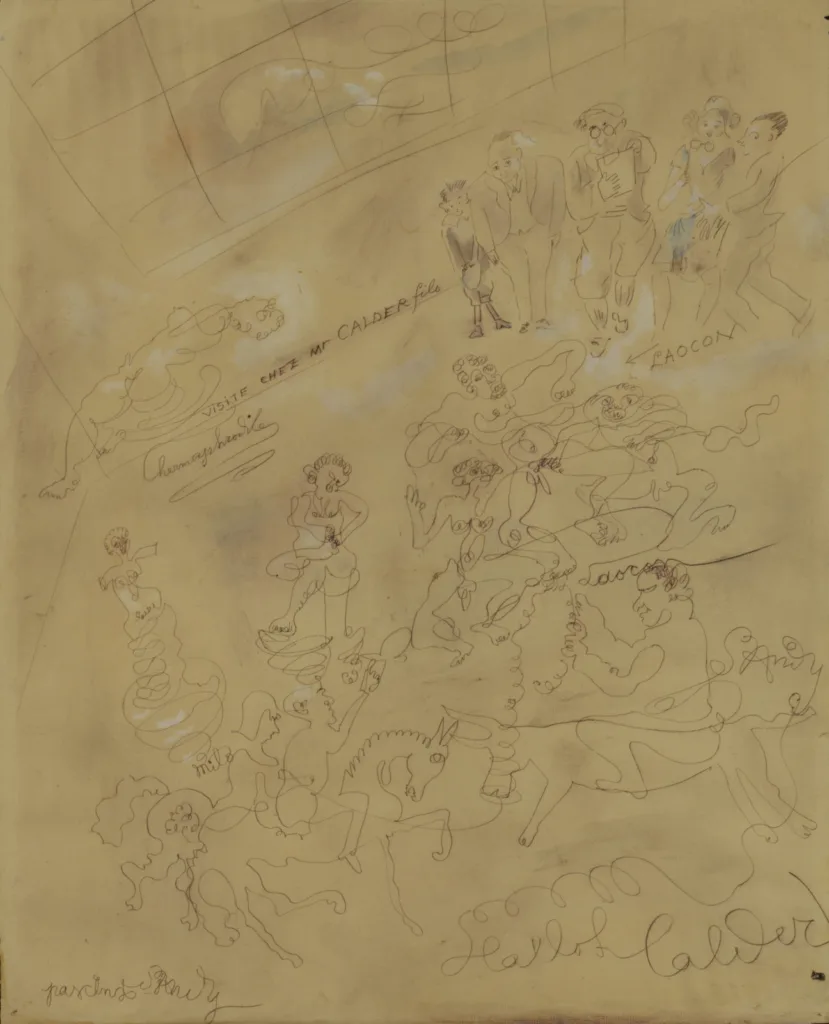 Jules Pascin visite dans l'atelier de Calder dessin à une ligne